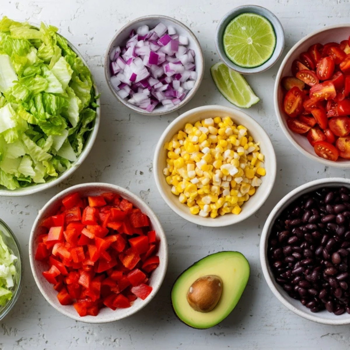 chopped vegetables ready for southwest chicken salad
