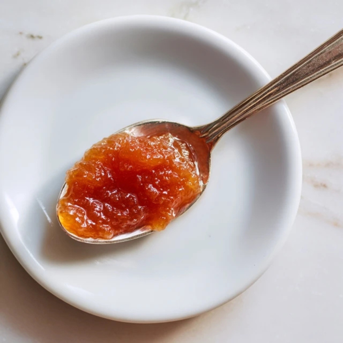 wrinkle test of peach jam on frozen plate