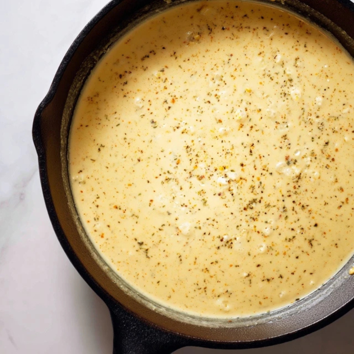 creamy garlic parmesan sauce simmering in skillet