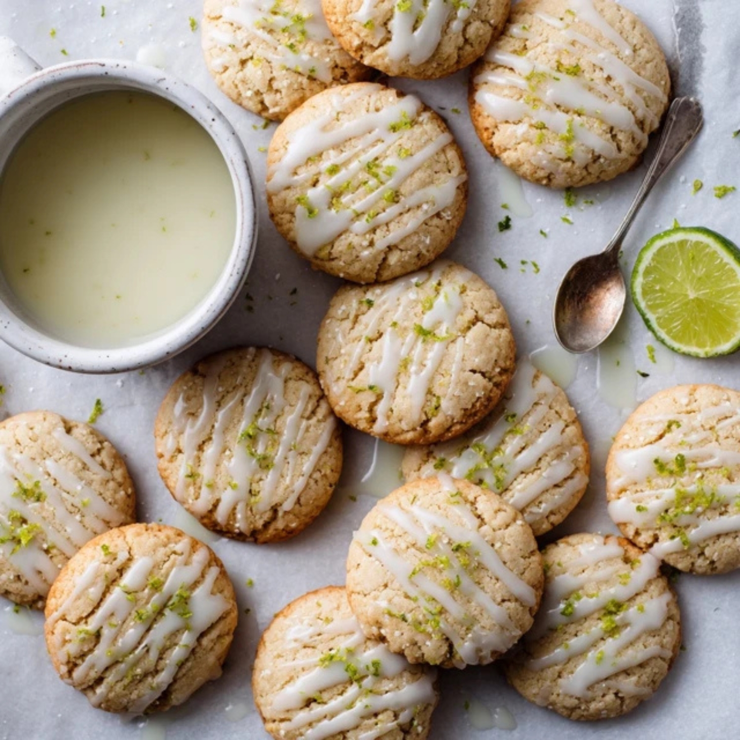 Glazed key lime cookies cooling on counter