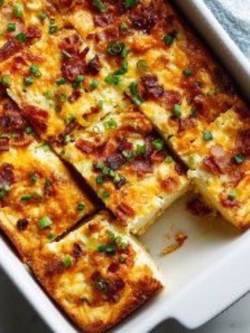 Crack breakfast casserole with bacon cheese and hash browns baked golden