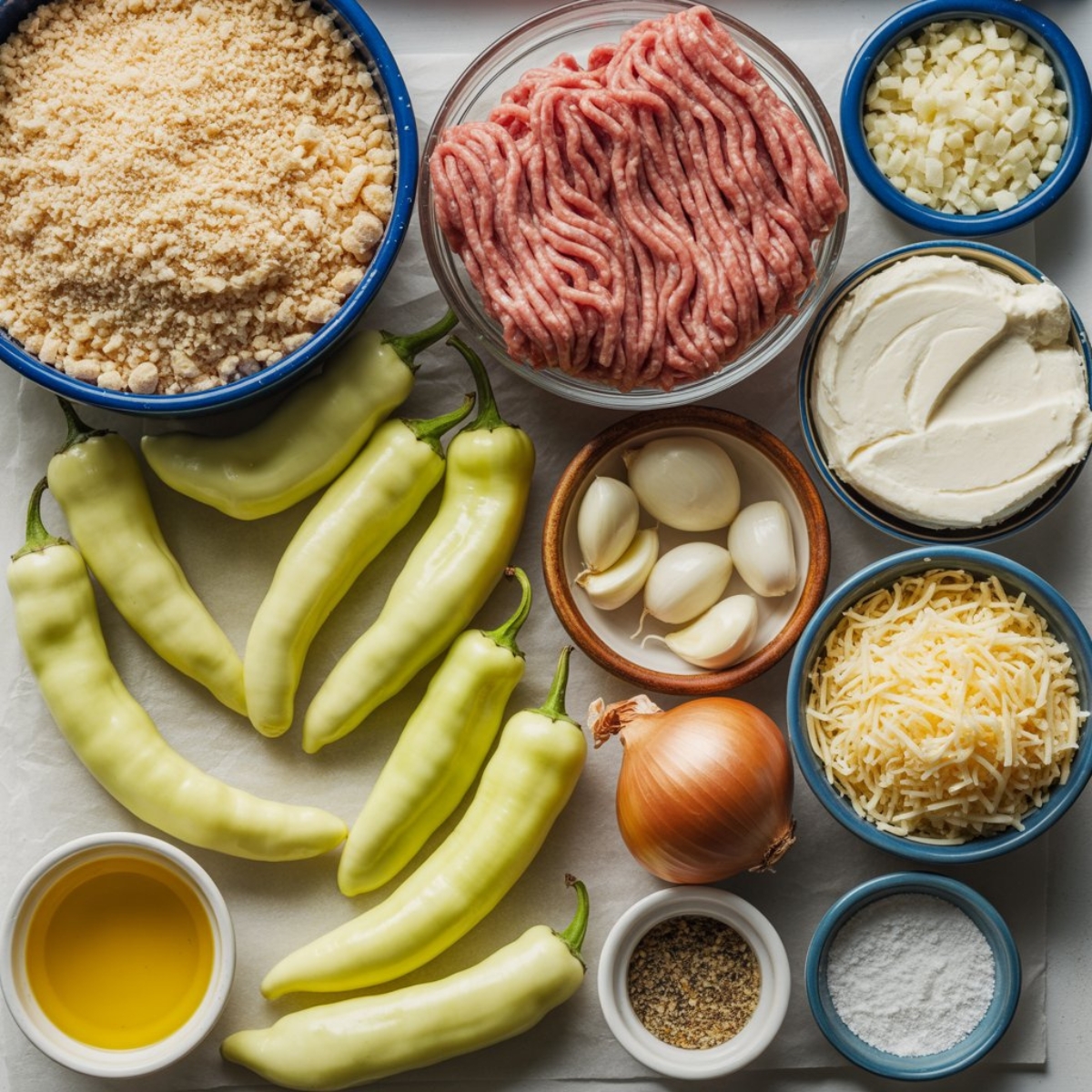 Banana pepper recipe ingridients on counter