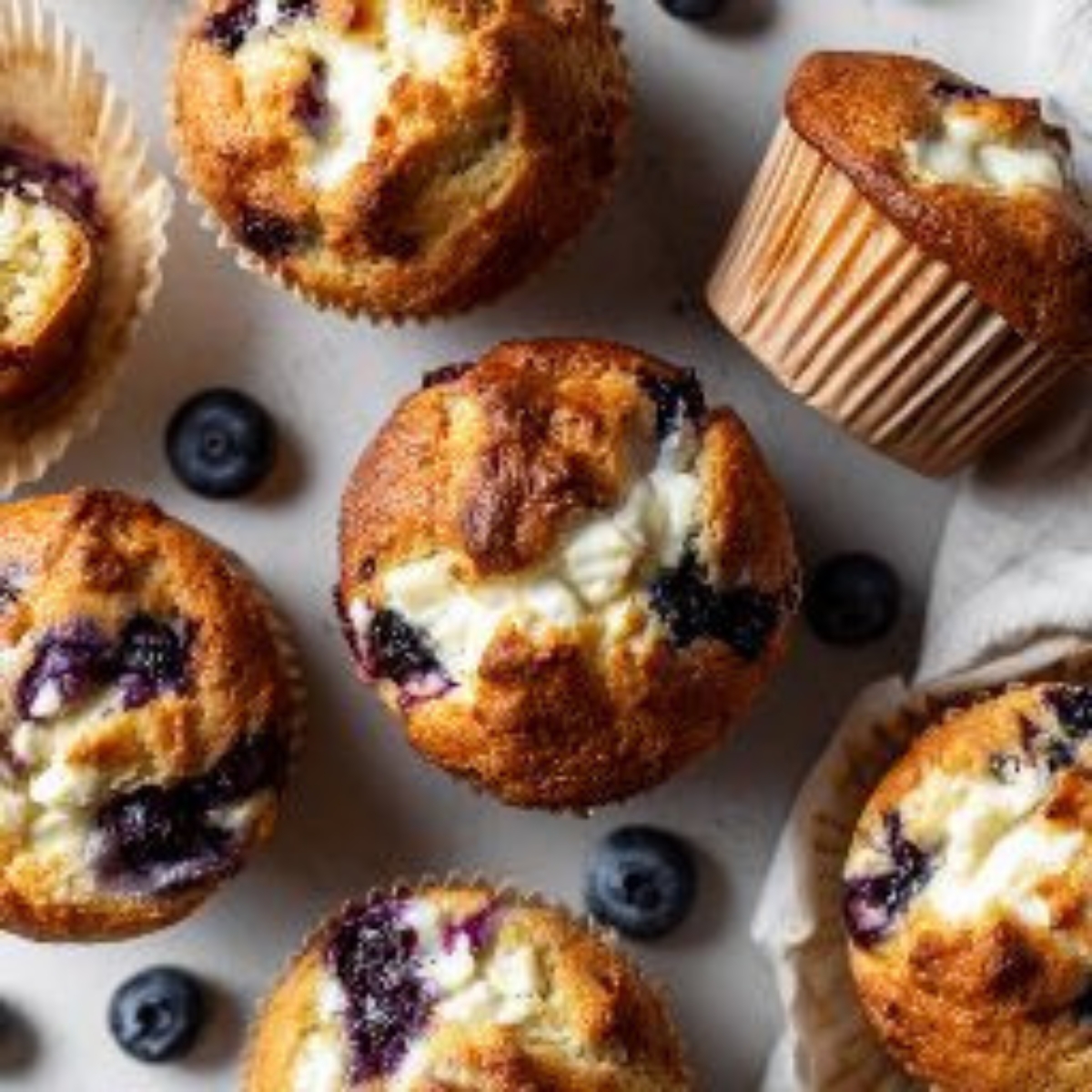 Homemade blueberry cream cheese muffins with creamy swirl