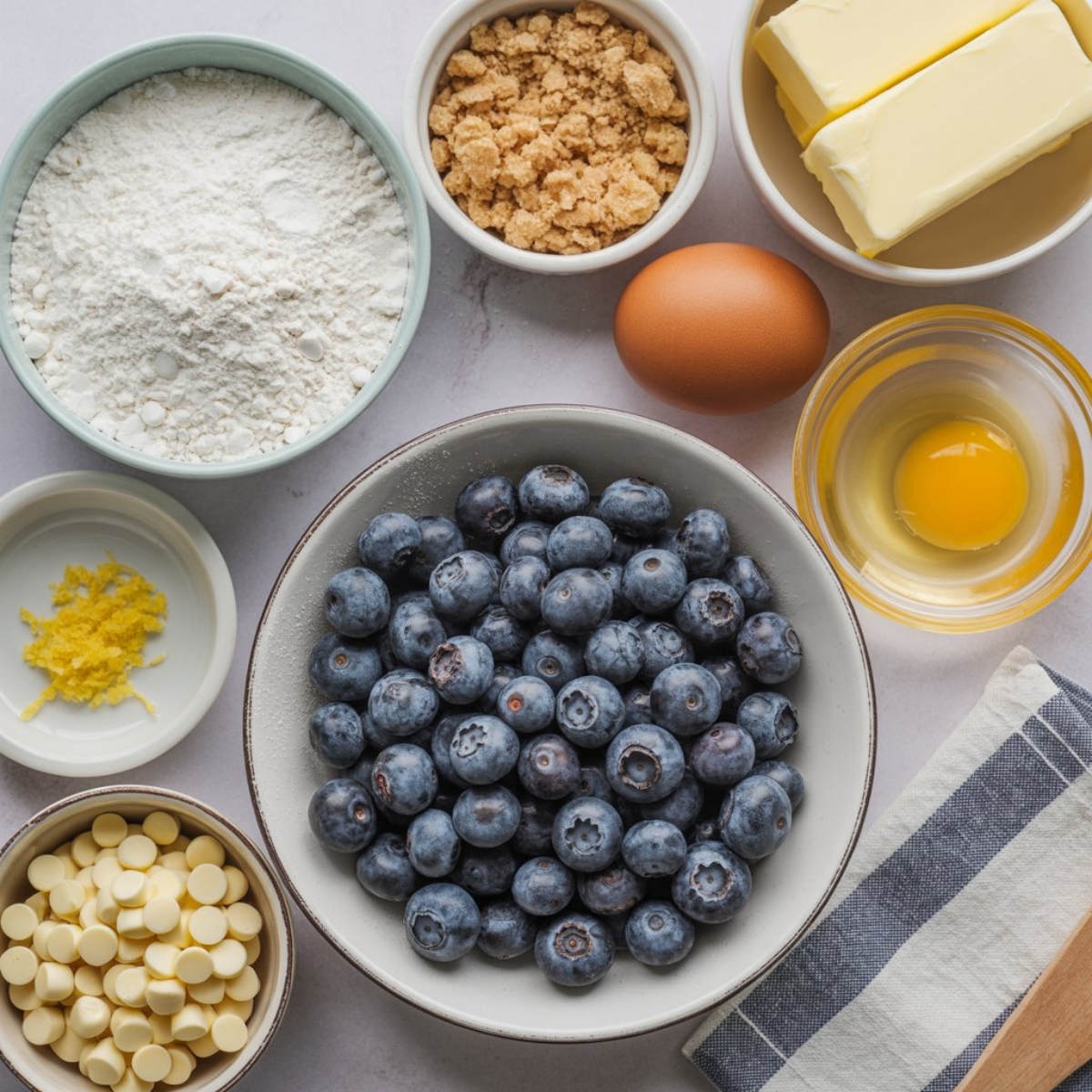 blueberry heaven cookie ingredients on white counter