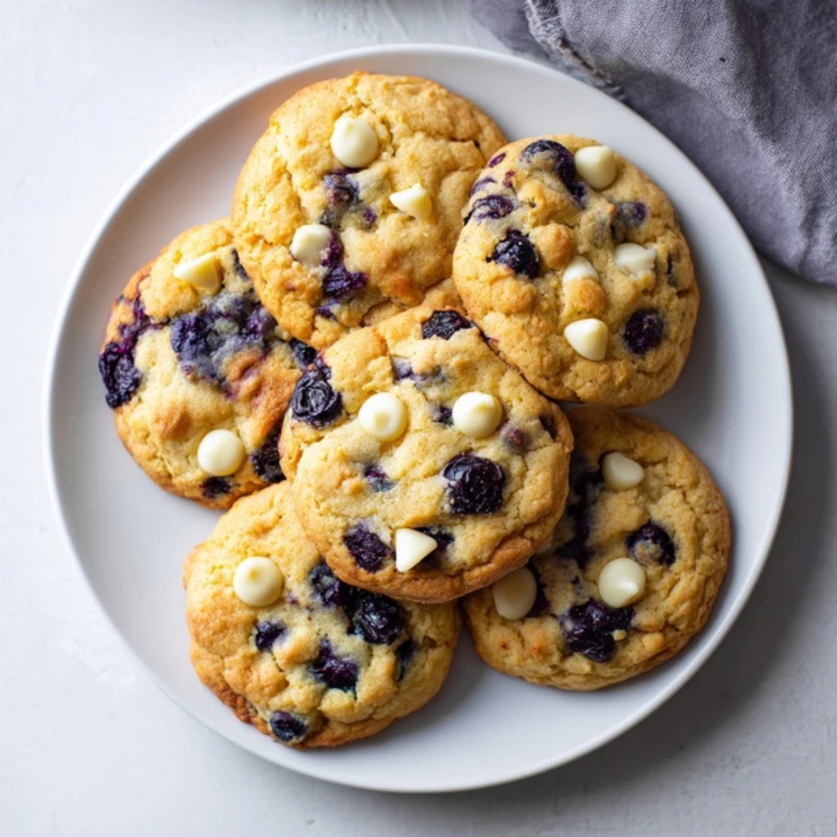 soft chewy blueberry heaven cookies on white counter