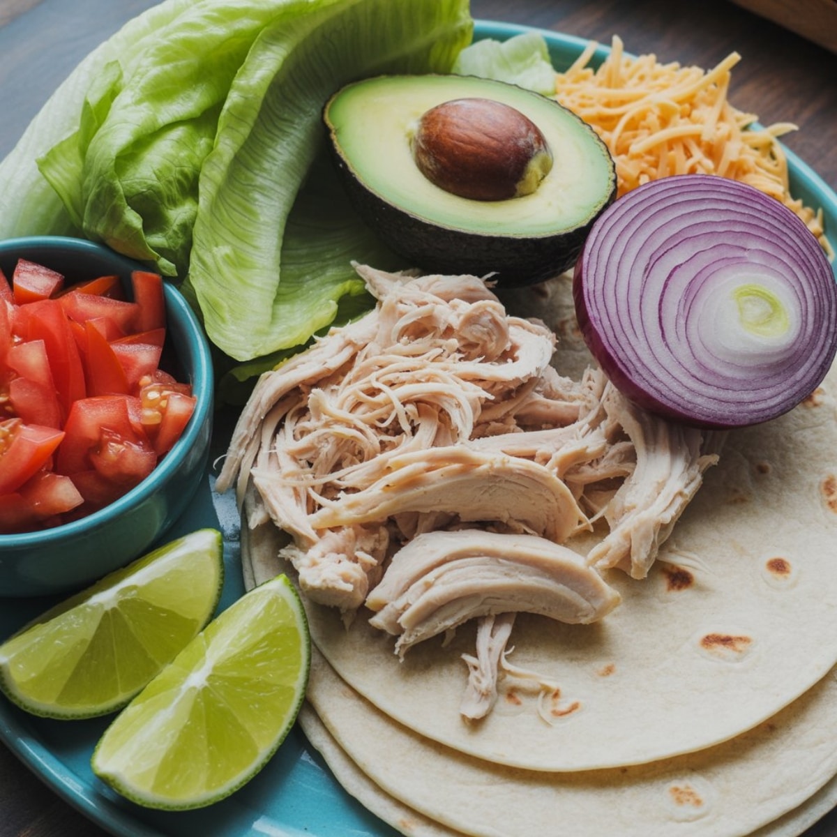 fresh chicken avocado wrap ingredients on counter