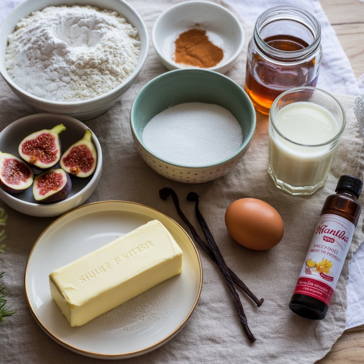 fig cupcake ingredients on white kitchen counter