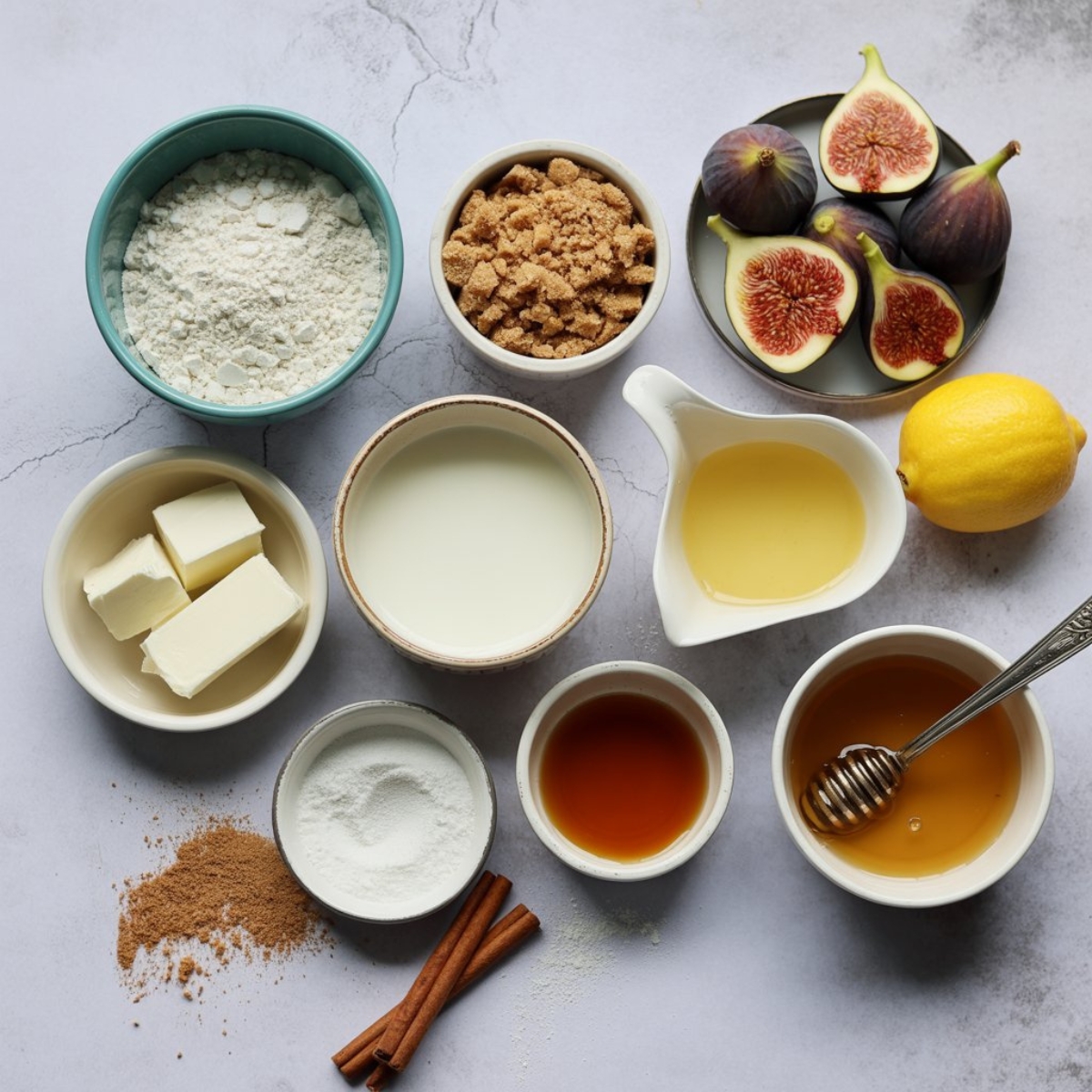 ingredients for homemade fig newtons on white counter