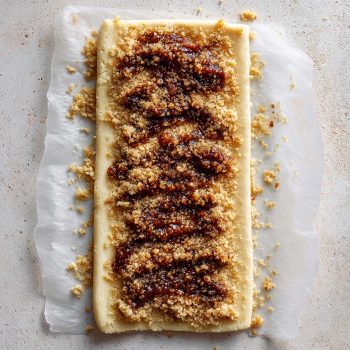rolled cookie dough with fig filling in center