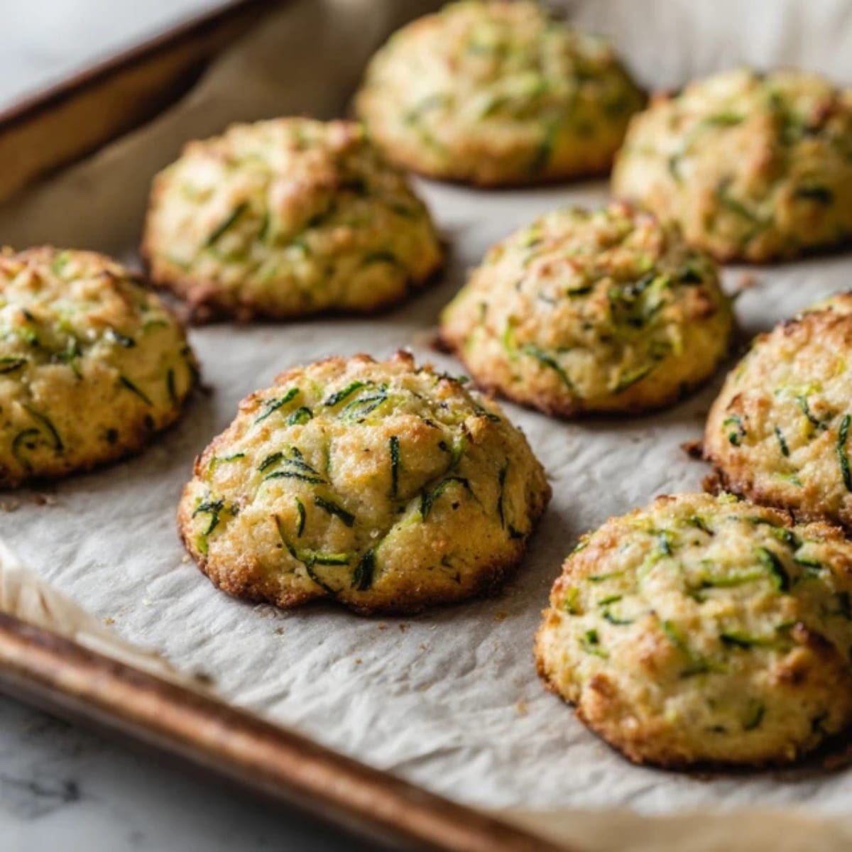 freshly baked lemon zucchini cookies on tray