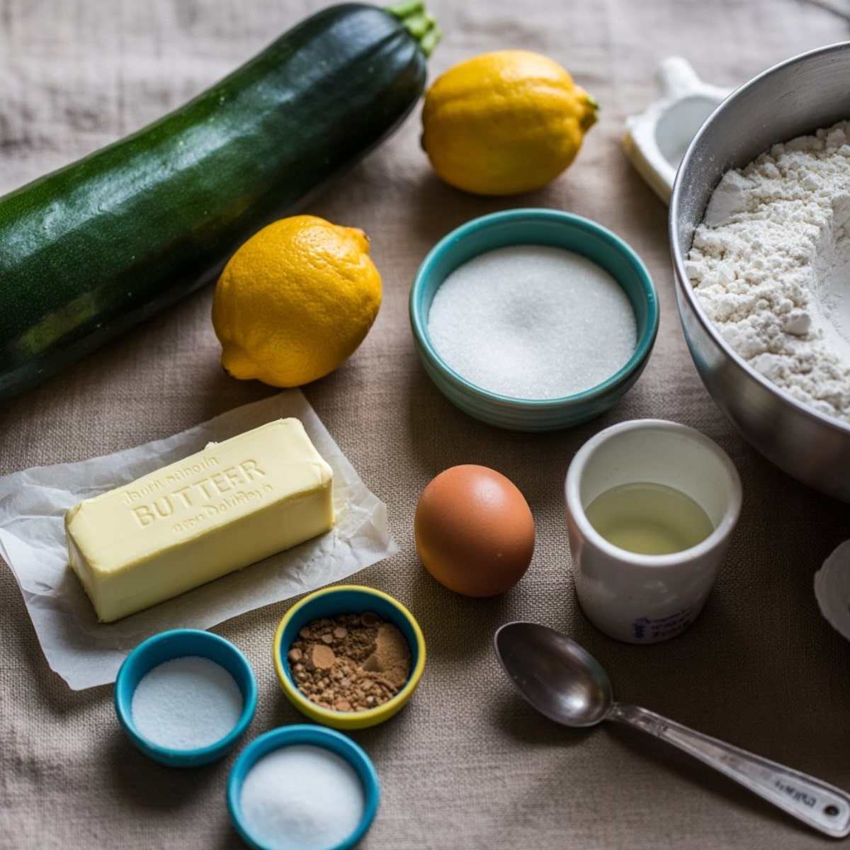 ingredients for lemon zucchini cookies on kitchen counter