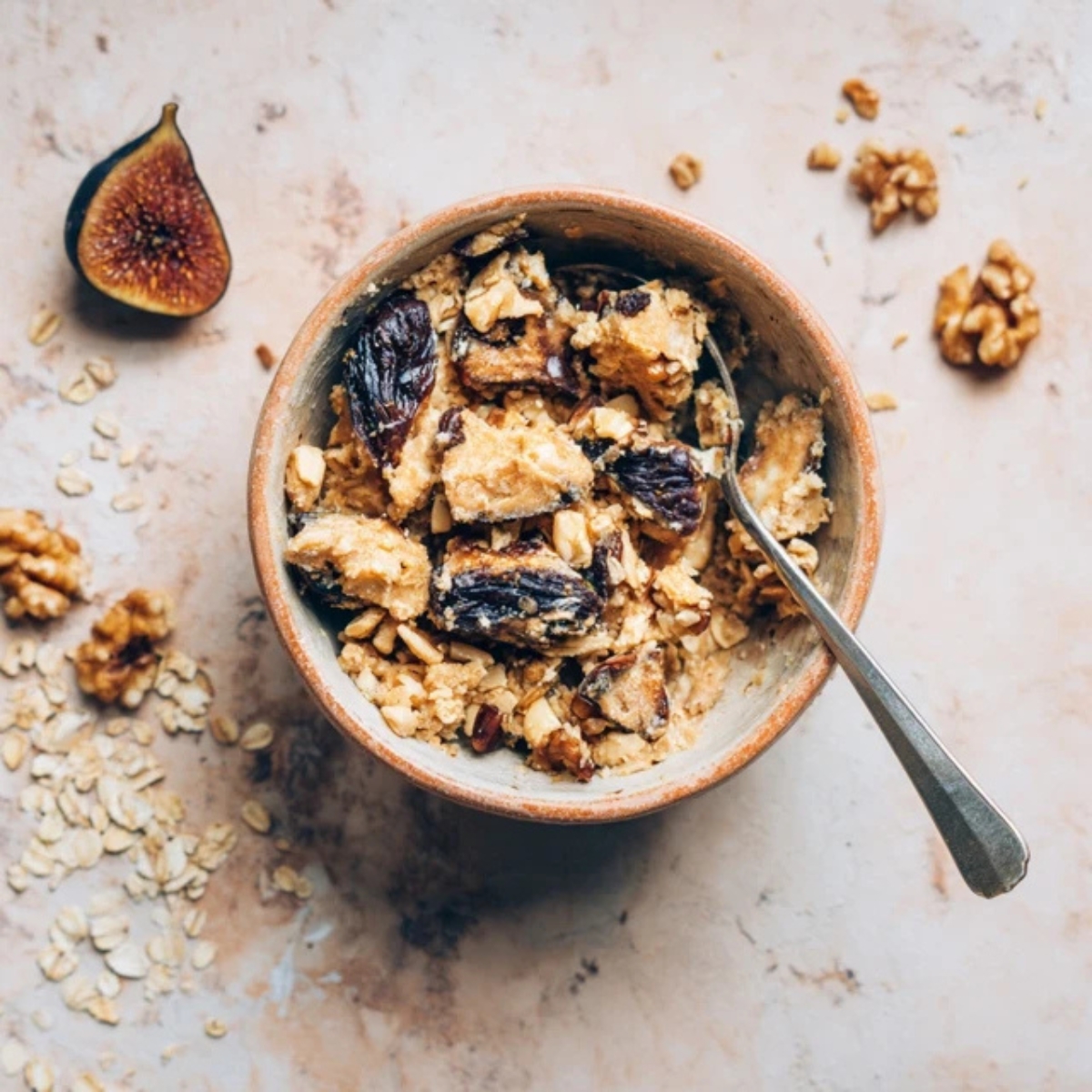 oatmeal fig cookie dough with figs and walnuts