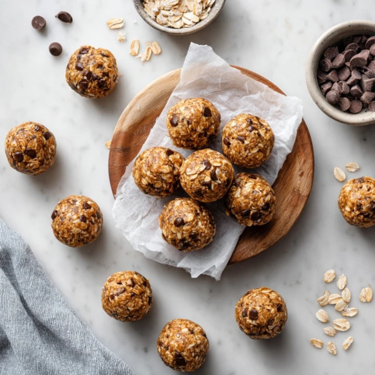 Homemade oatmeal protein balls on parchment paper