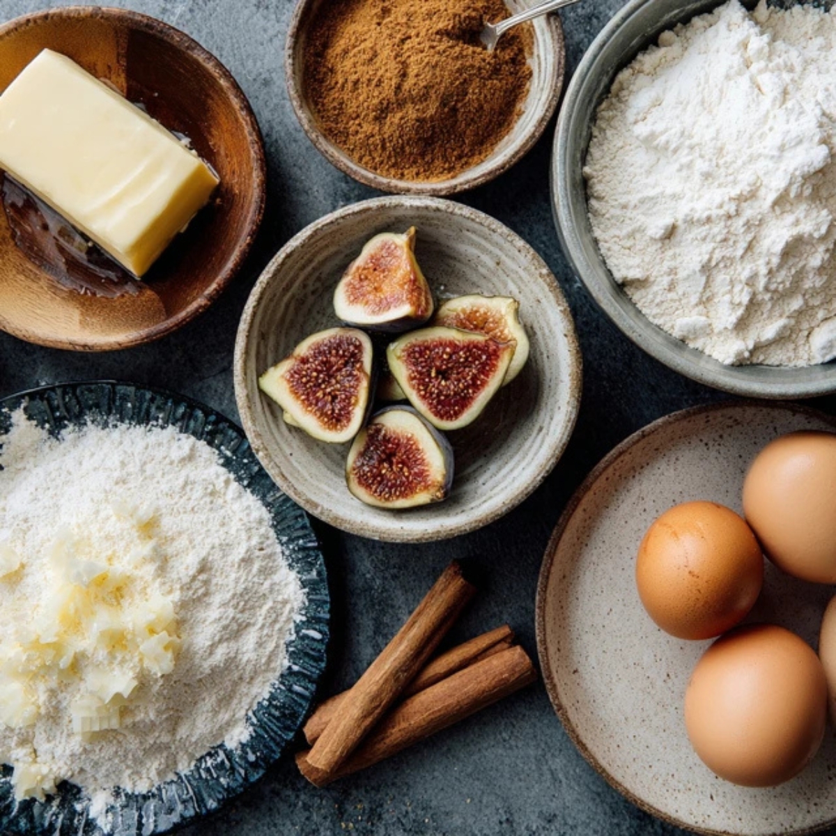 fig cupcake ingredients on white kitchen counter