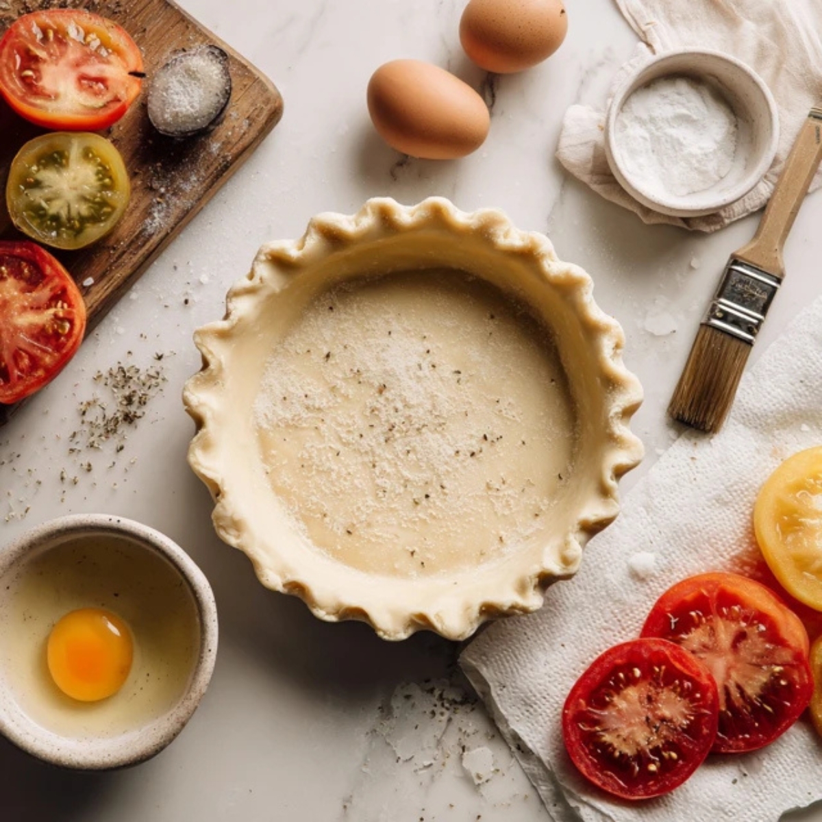 prep ingredients for bacon tomato pie on counter