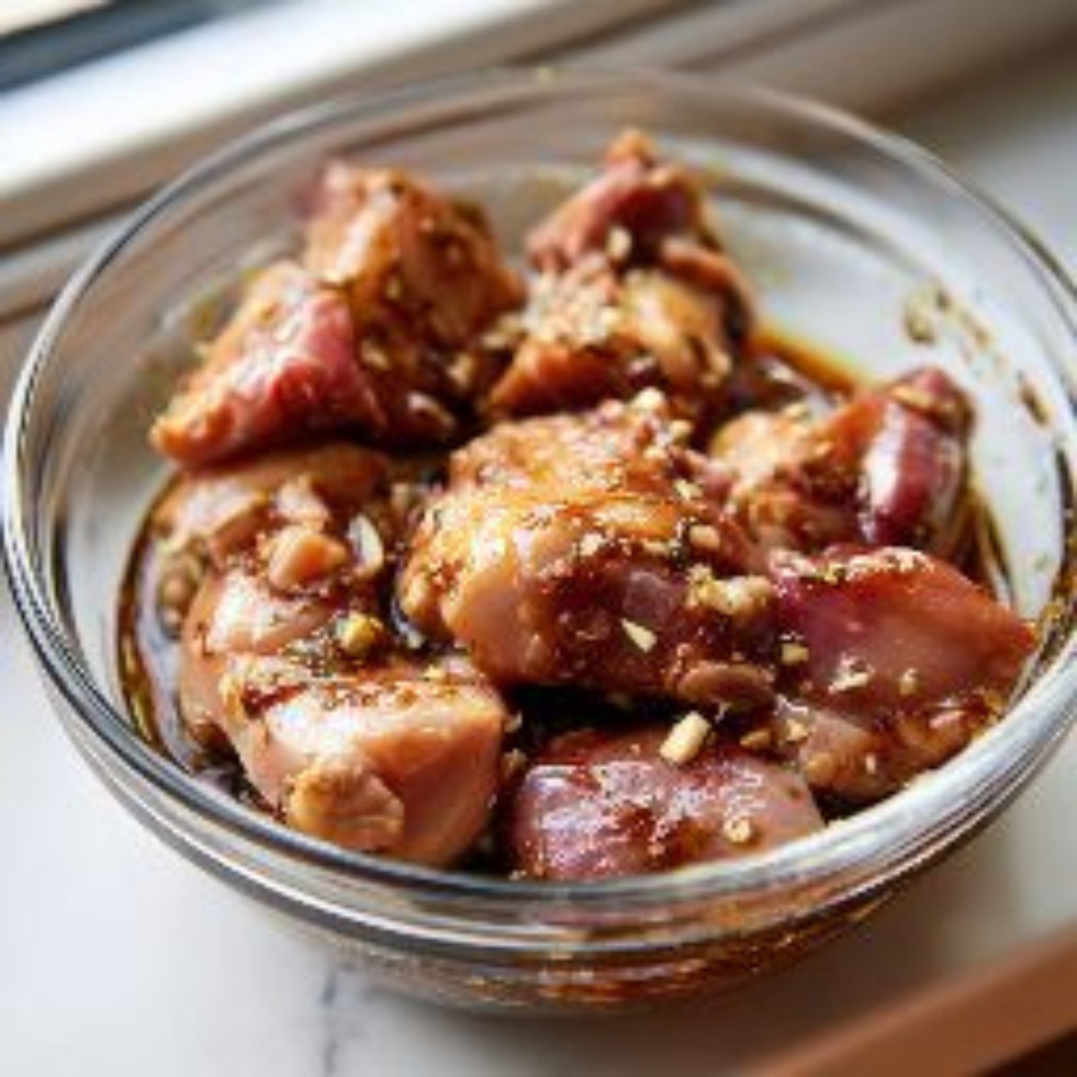marinated chicken with soy sauce and garlic in bowl