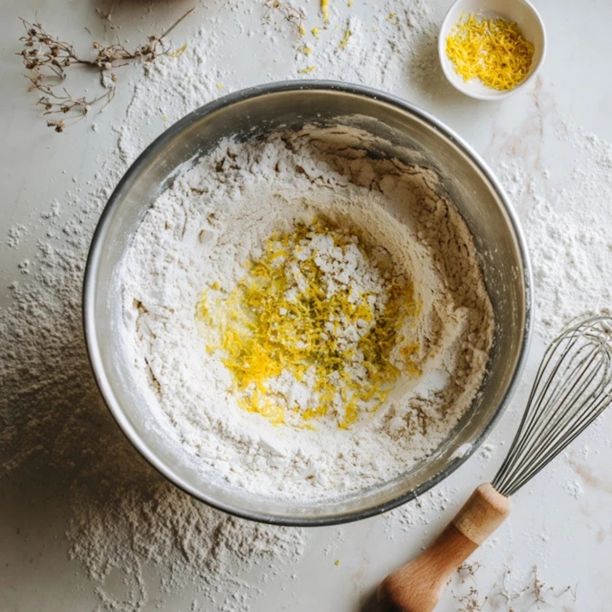 mixing wet and dry ingredients for lemon zucchini bread