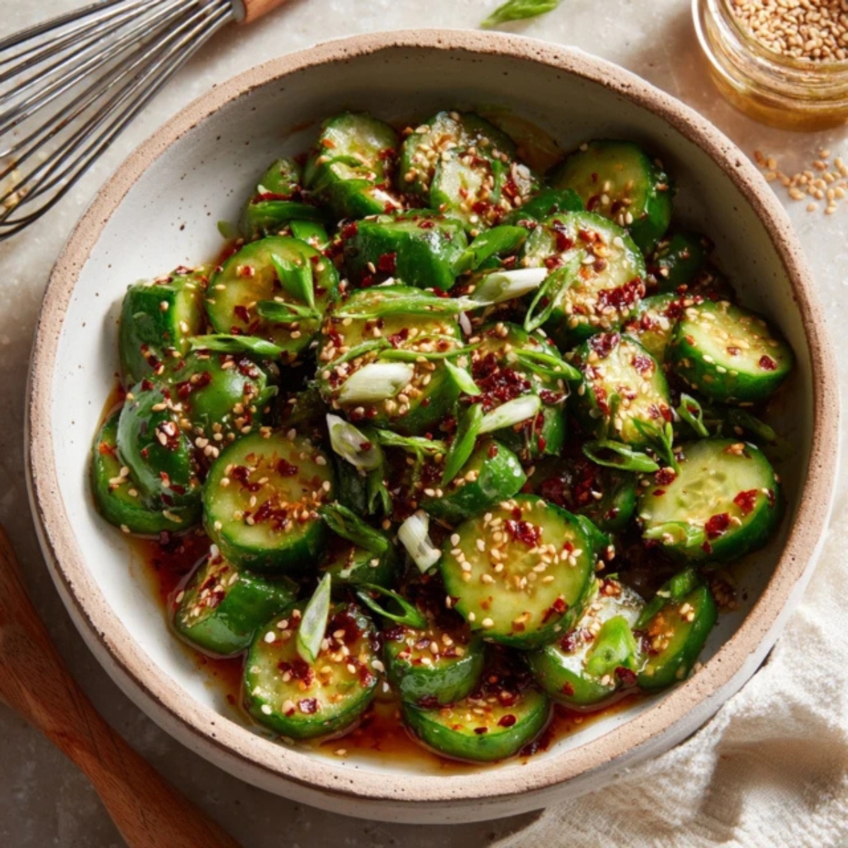 finished cucumber sesame salad in bowl
