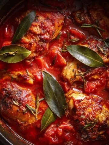 Filipino asado chicken with rice on white plate