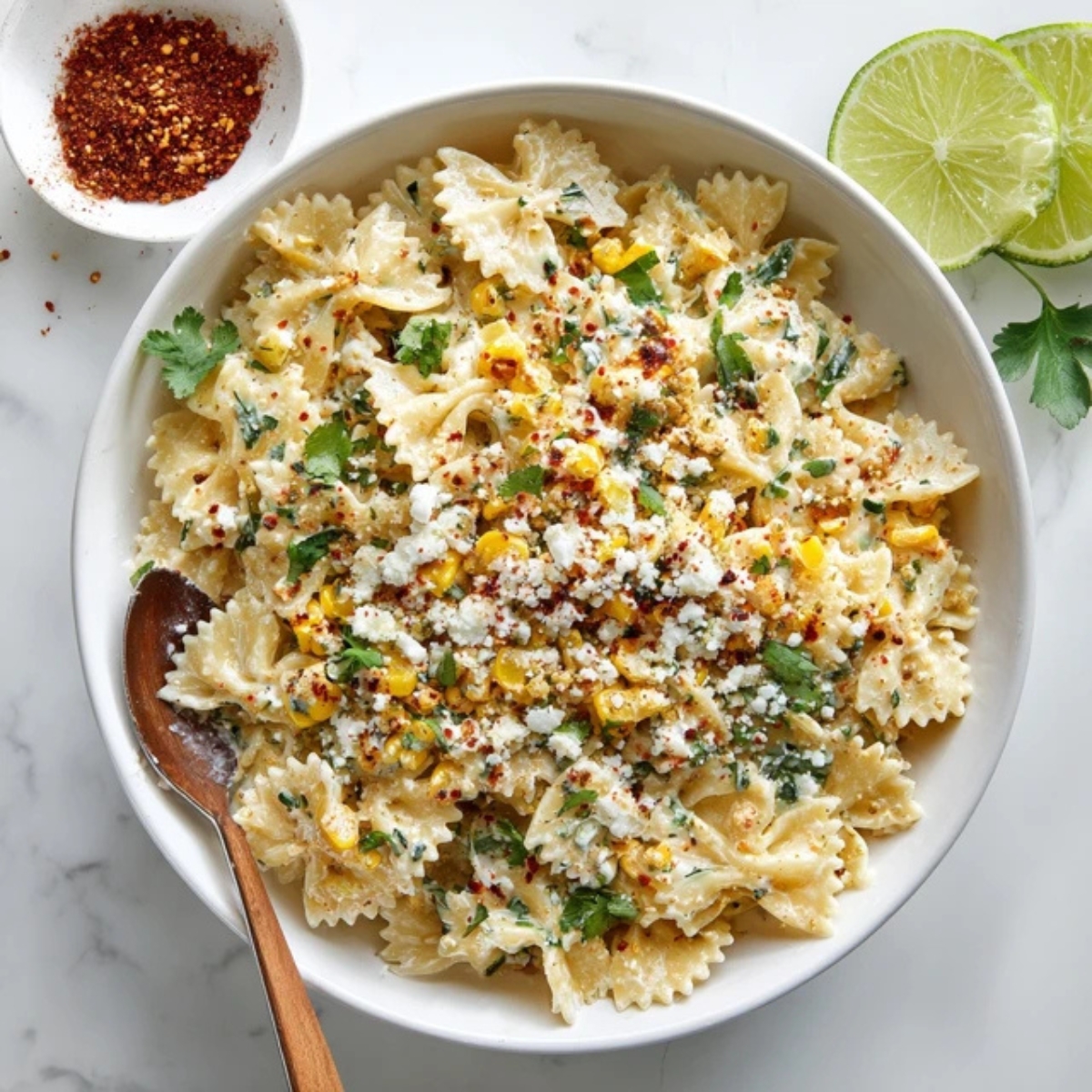 Greek tortellini pasta salad with feta, olives, and fresh vegetables in a white bowl
