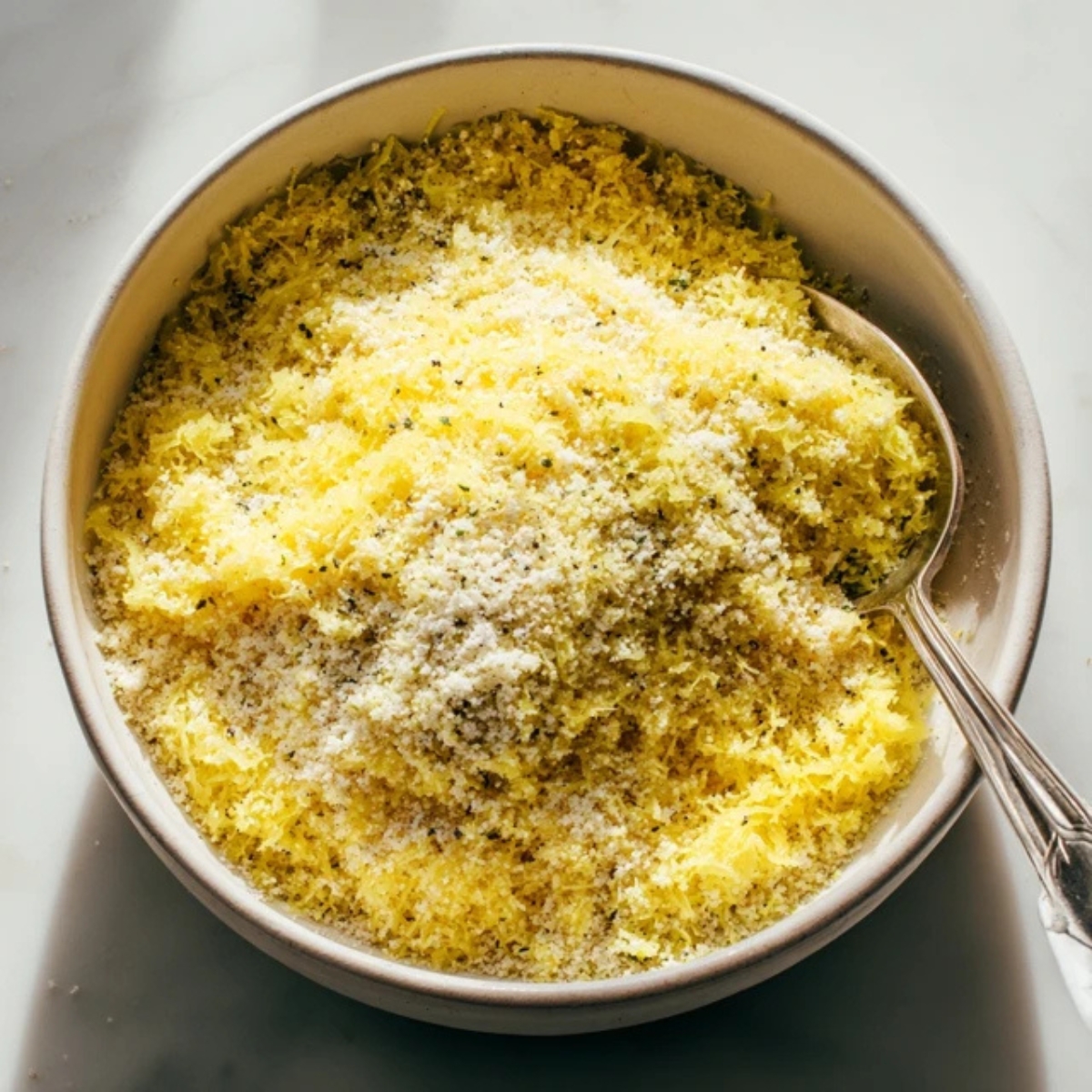 Yellow squash tot mixture in a bowl.