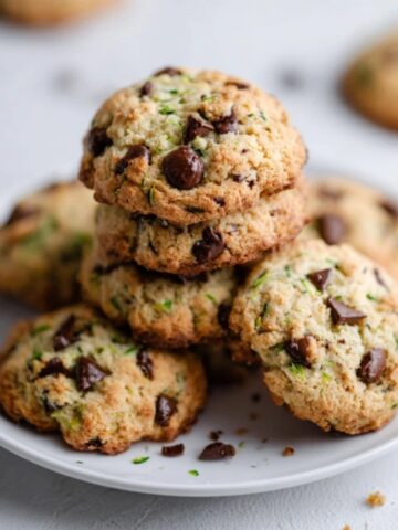 homemade zucchini chocolate chip cookies on white counter