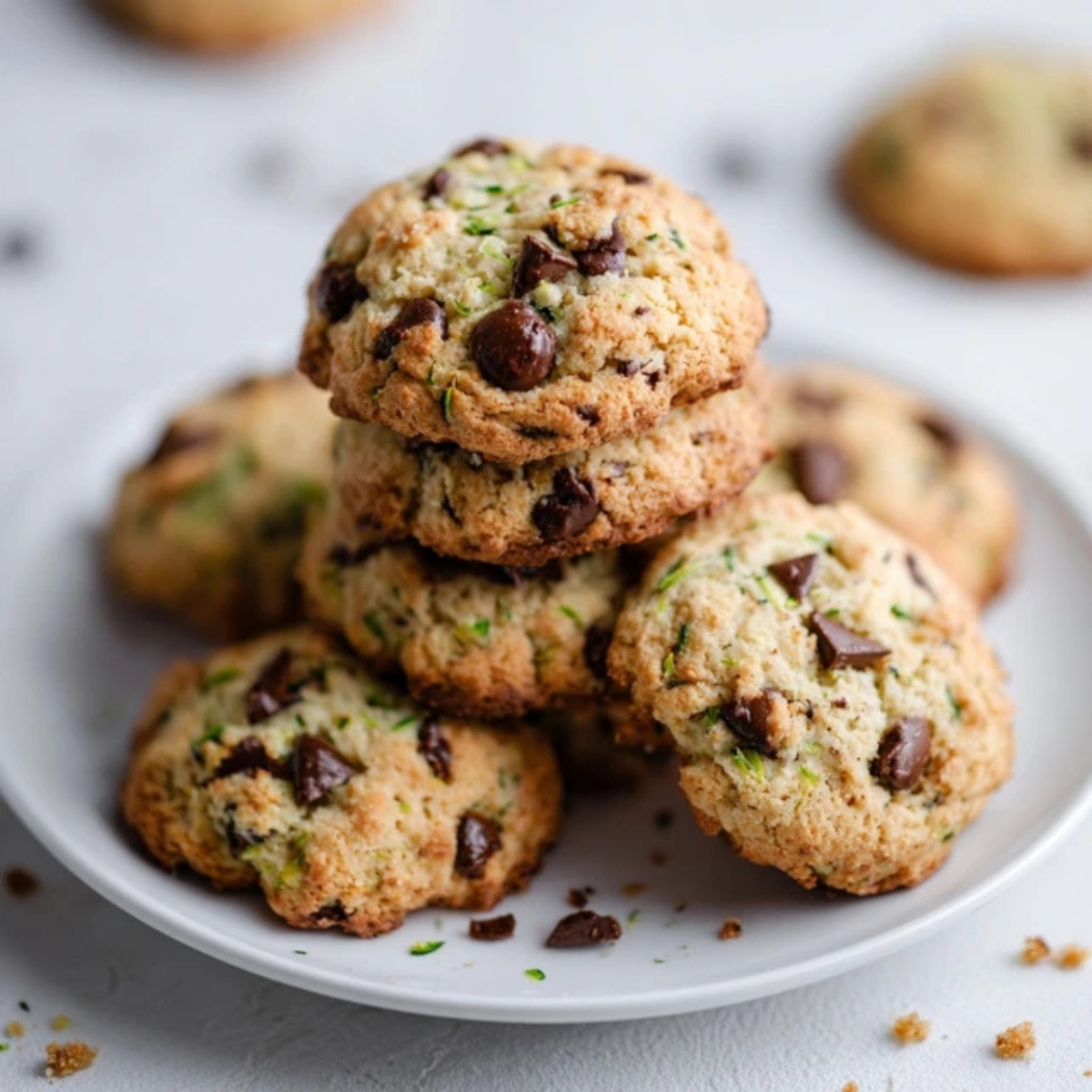 homemade zucchini chocolate chip cookies on white counter