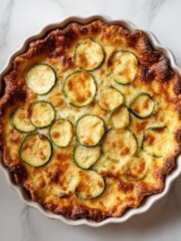 Golden homemade zucchini pie with cheese and zucchini slices