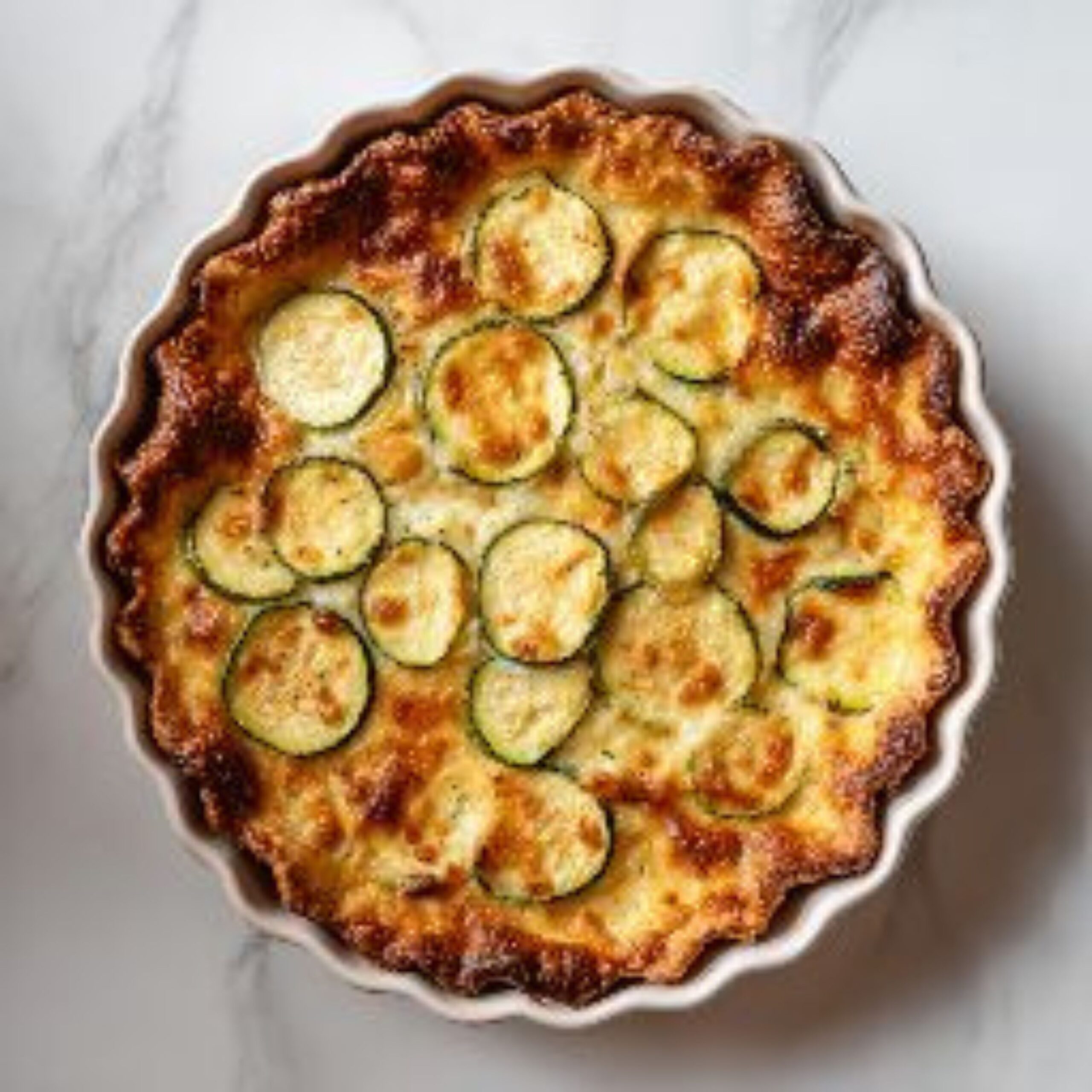 Golden homemade zucchini pie with cheese and zucchini slices