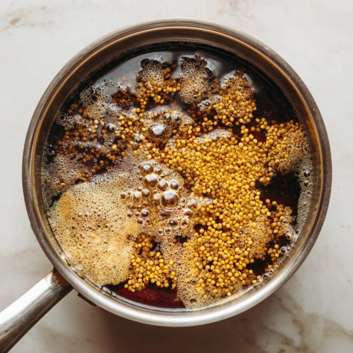 Vinegar, sugar, and spices for zucchini relish brine in a pot