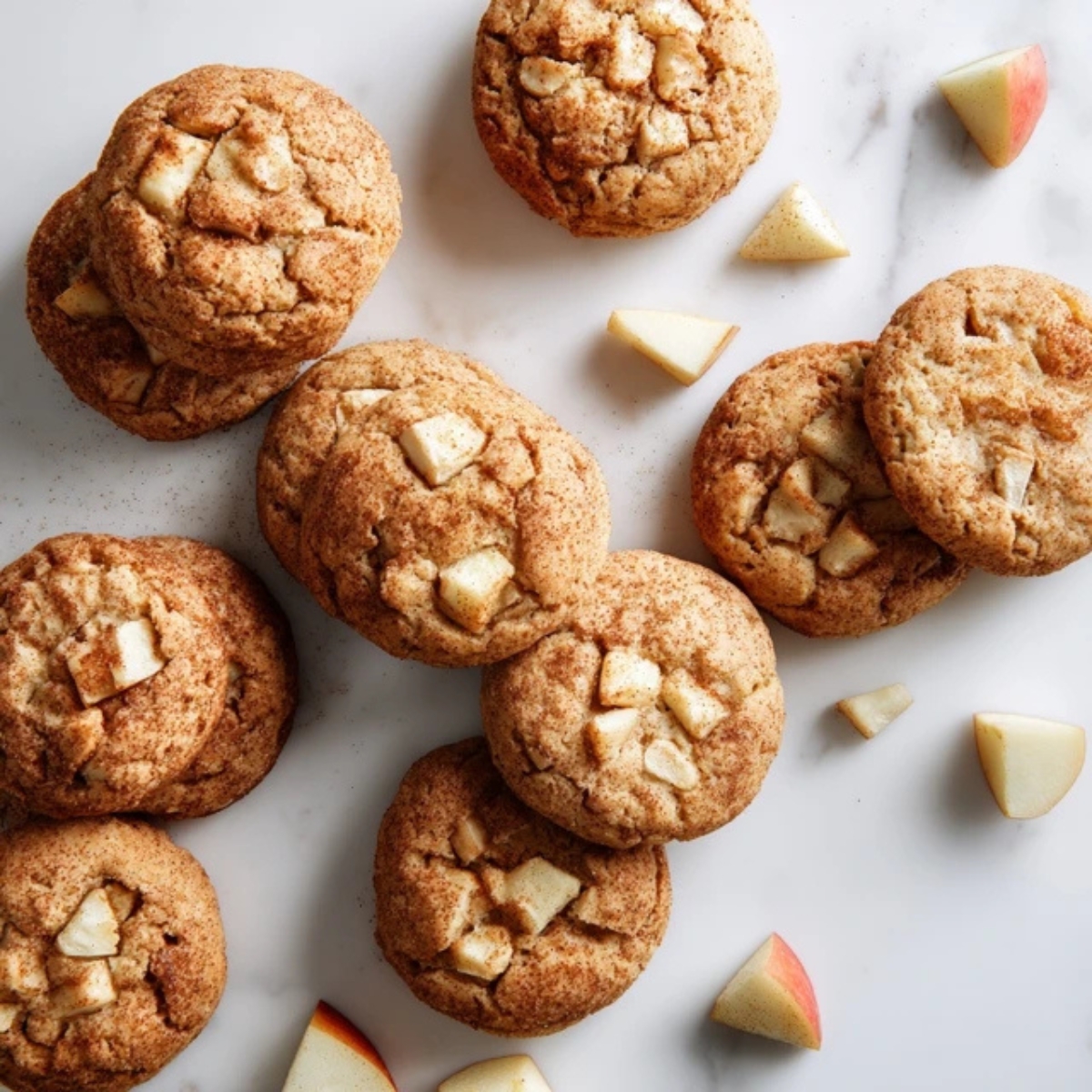 Homemade apple cinnamon cookies on white kitchen counter
