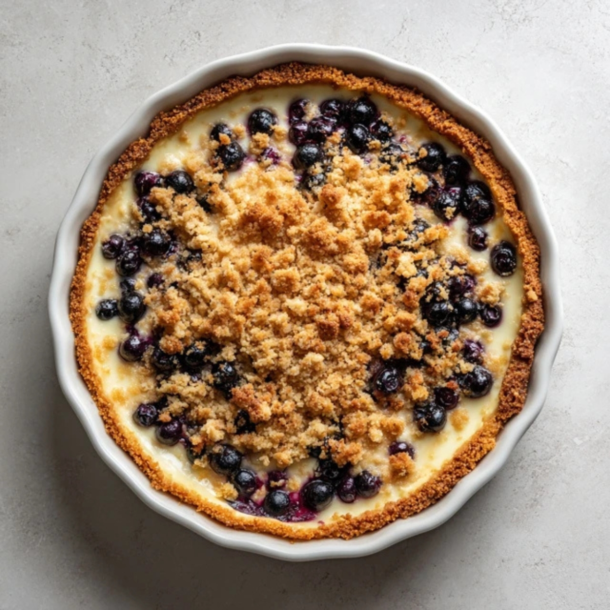 blueberry crumble cheesecake with golden oat topping