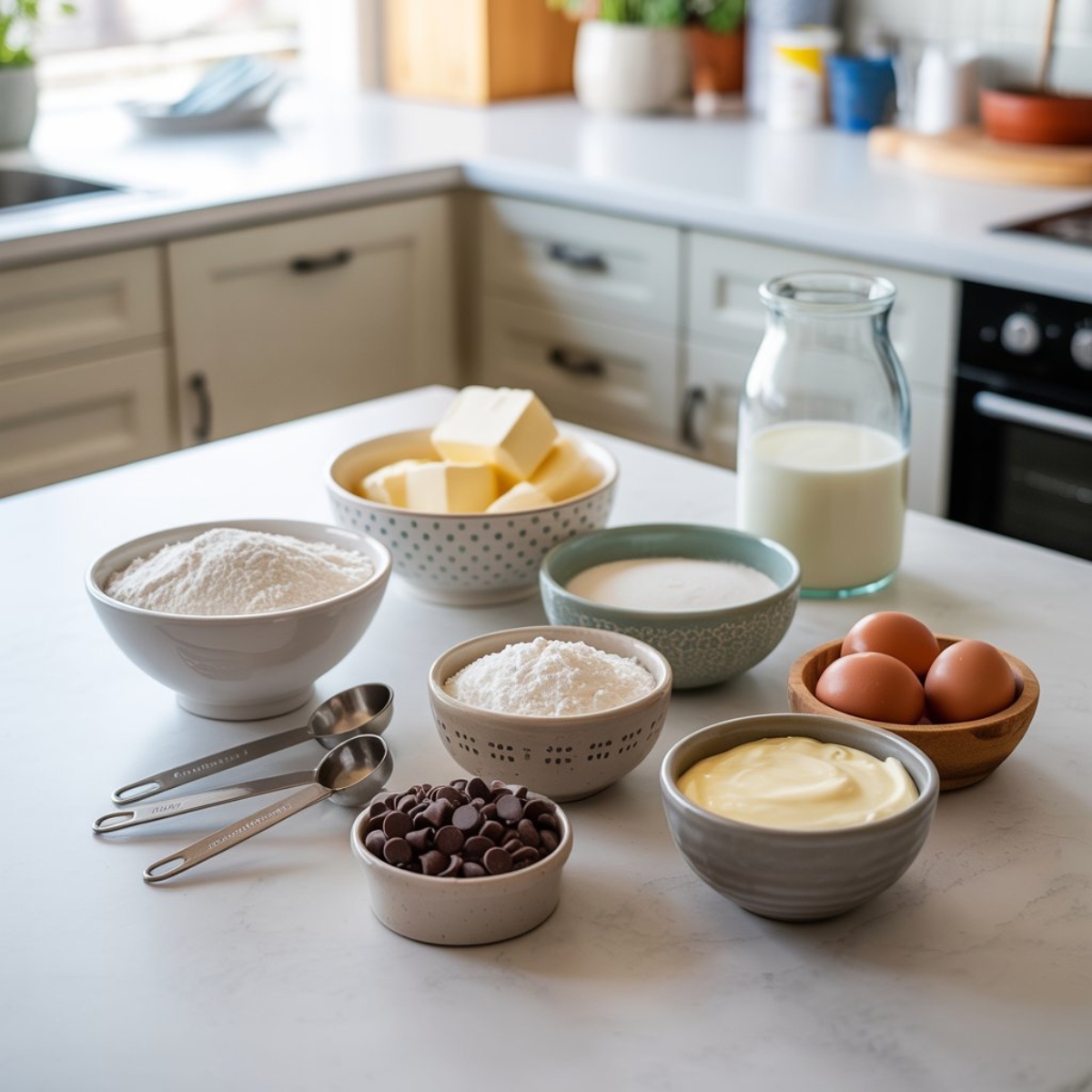 Ingredients for homemade Boston cream pie cookies recipe on kitchen counter