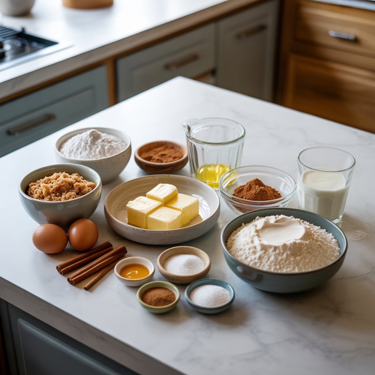 Ingredients for Brown Sugar Pop Tart Cookies including flour, brown sugar, butter, eggs, and cinnamon