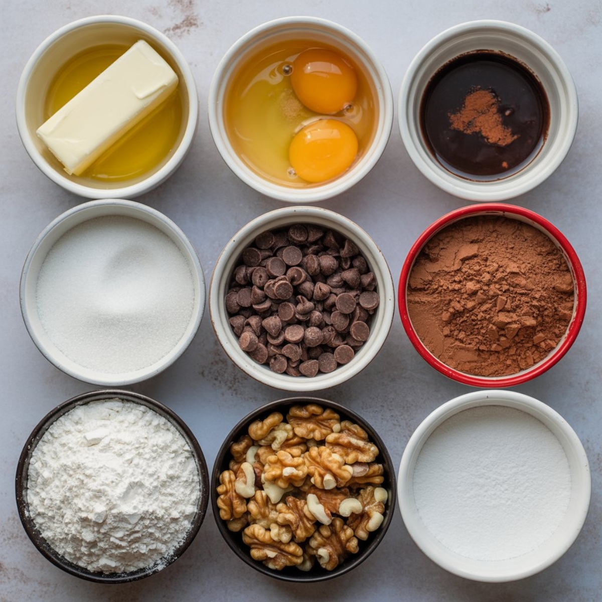 brownie bites ingredients cocoa butter sugar eggs flour chocolate chips