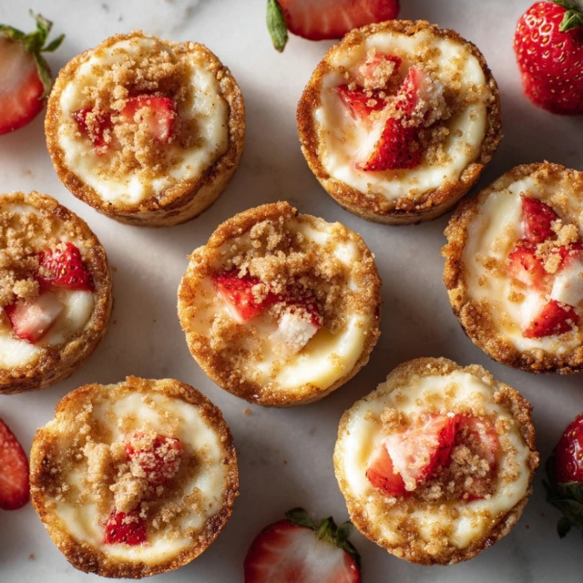 Homemade cheesecake cookies with creamy centers on a white kitchen counter