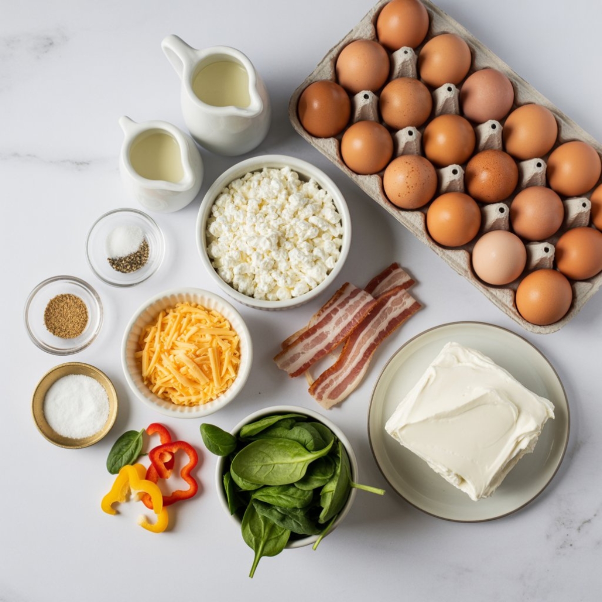 Ingredients for high-protein egg bites on kitchen counter
