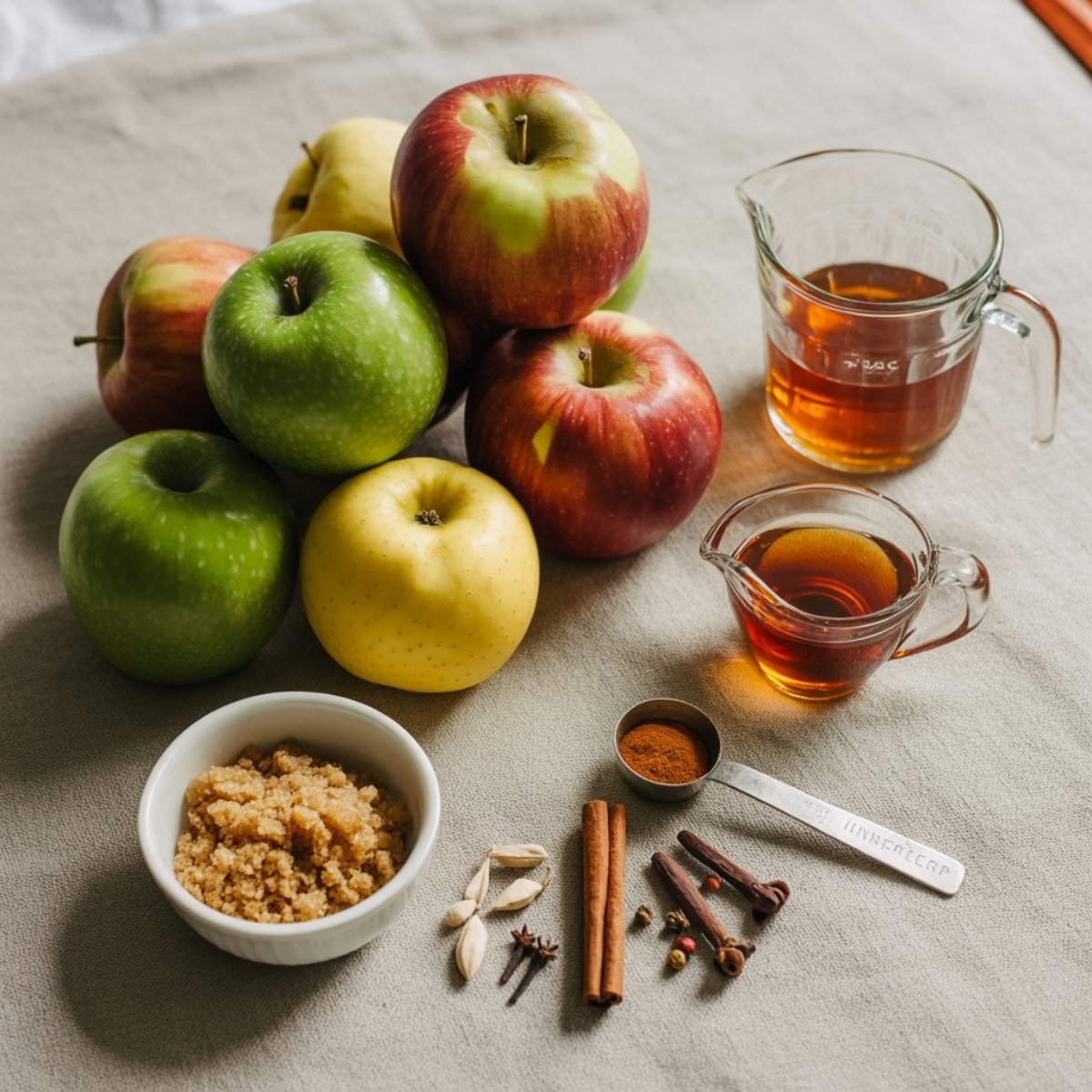 instant pot apple butter ingredients flat lay with apples and spices