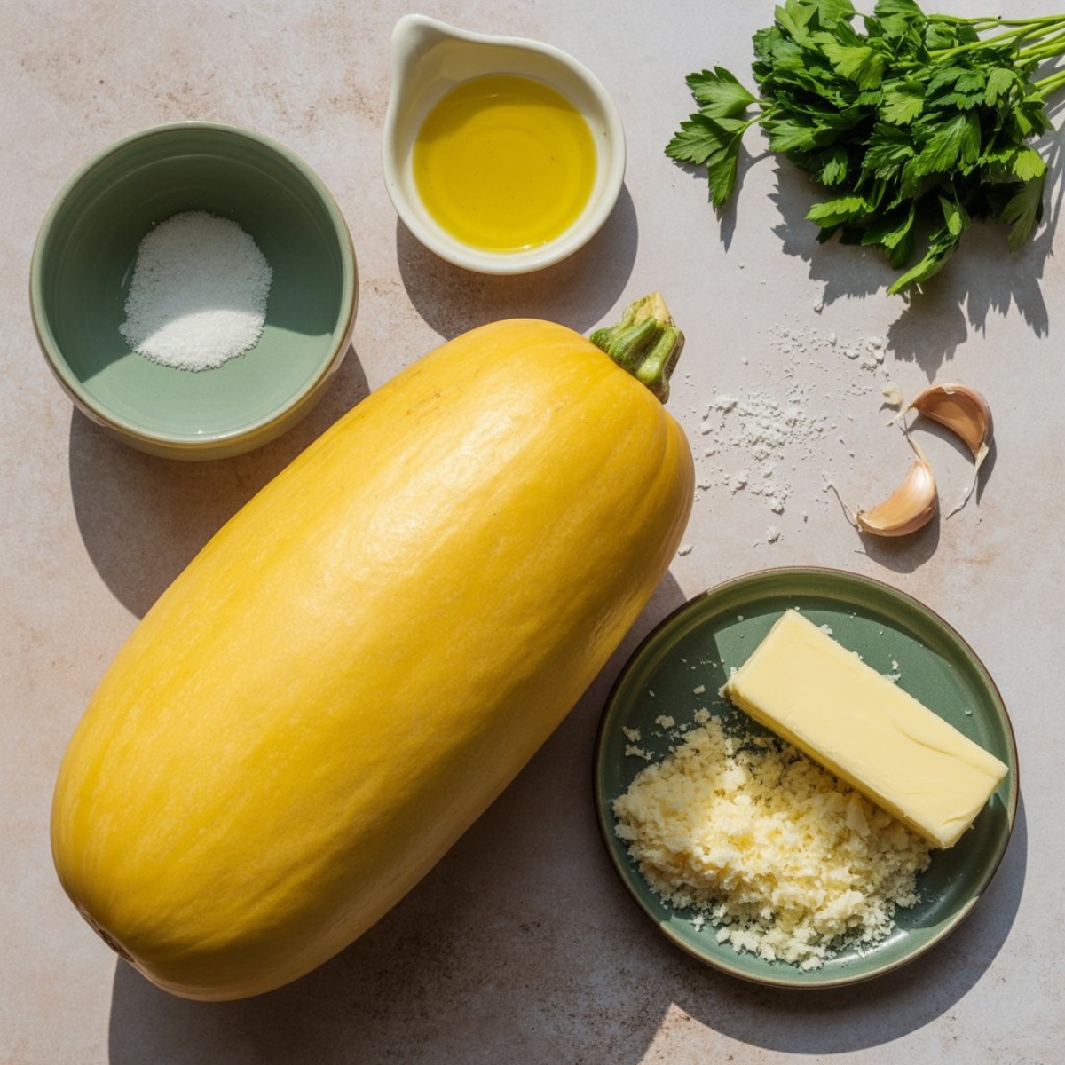 instant pot spaghetti squash ingredients flat lay