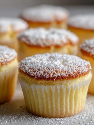 fluffy Japanese Cotton Cheesecake Cupcakes on white counter
