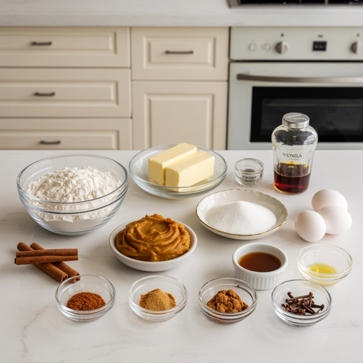 pumpkin spice sugar cookies ingredients flat lay