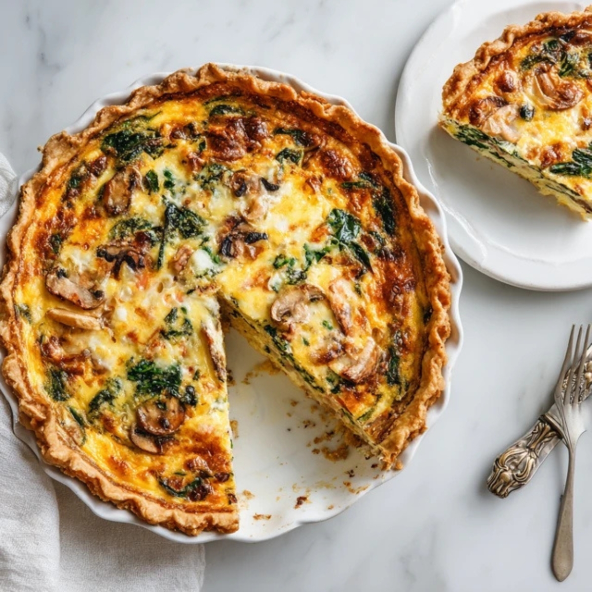 Homemade quiche breakfast with golden crust and melted cheese