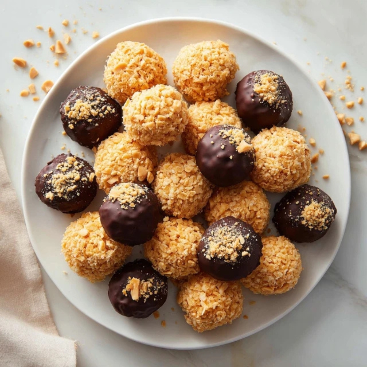 homemade rice krispies peanut butter balls with chocolate coating