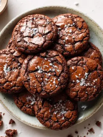 fudgy salted brownie cookies with sea salt on top