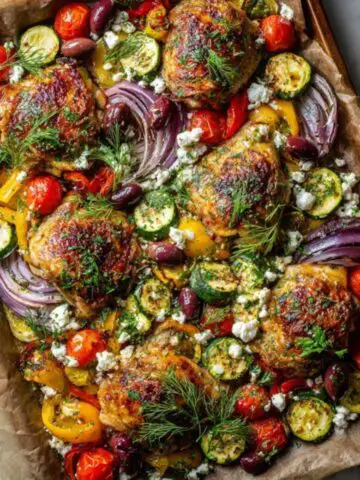 Homemade sheet pan Mediterranean chicken with roasted vegetables
