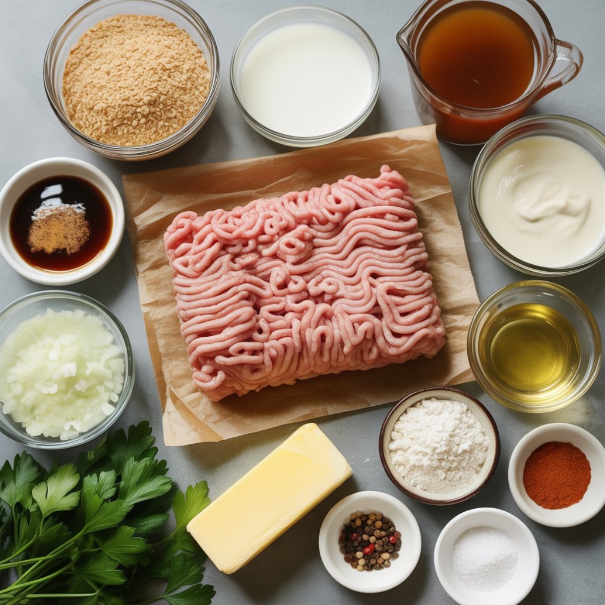 : ingredients for turkey swedish meatballs with creamy gravy
