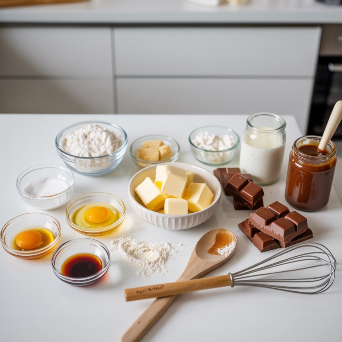 ingredients for homemade twix ice cream bars flat lay