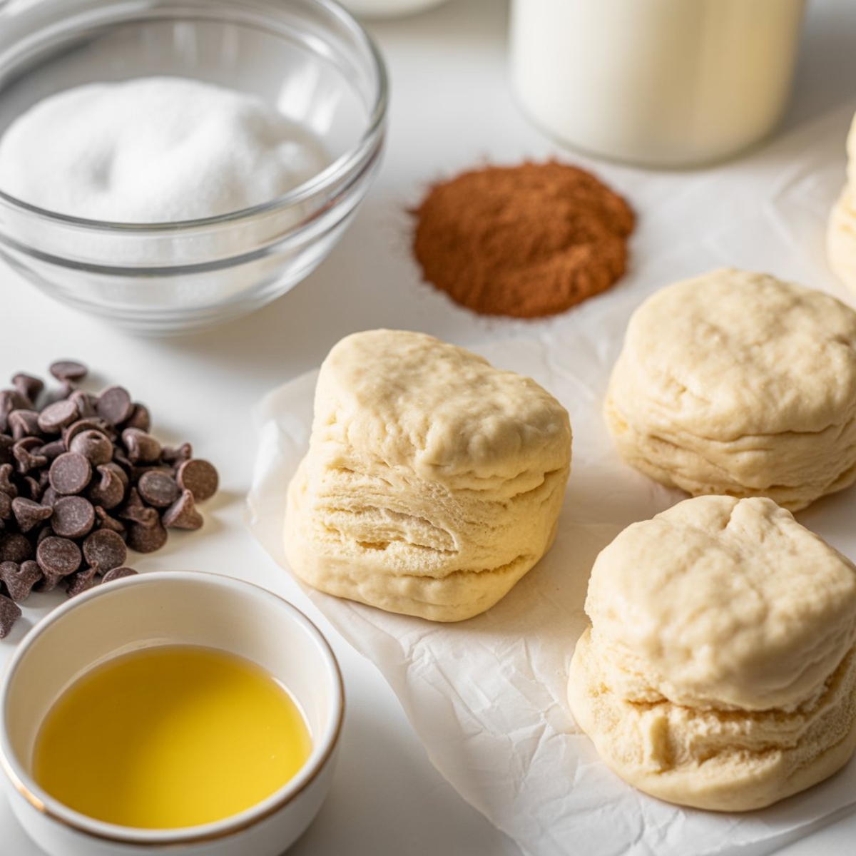 air fryer churro bites ingredients on white kitchen counter