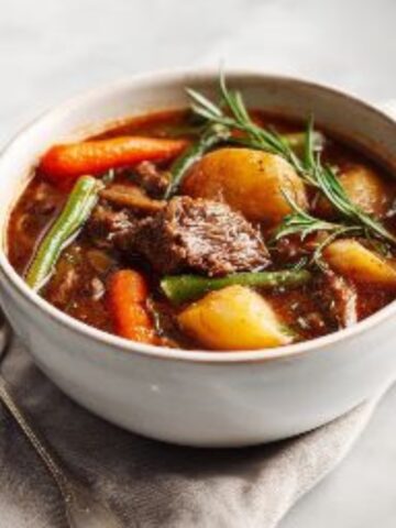 Cozy bowl of Autumn Harvest Beef Stew with tender beef and root vegetables
