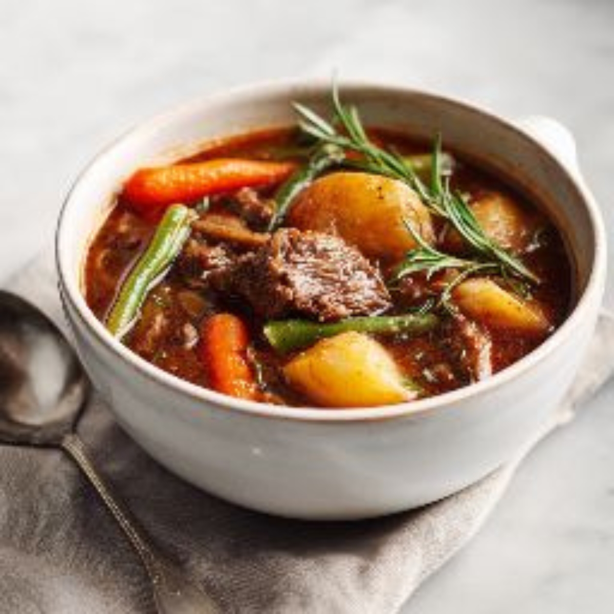 Cozy bowl of Autumn Harvest Beef Stew with tender beef and root vegetables